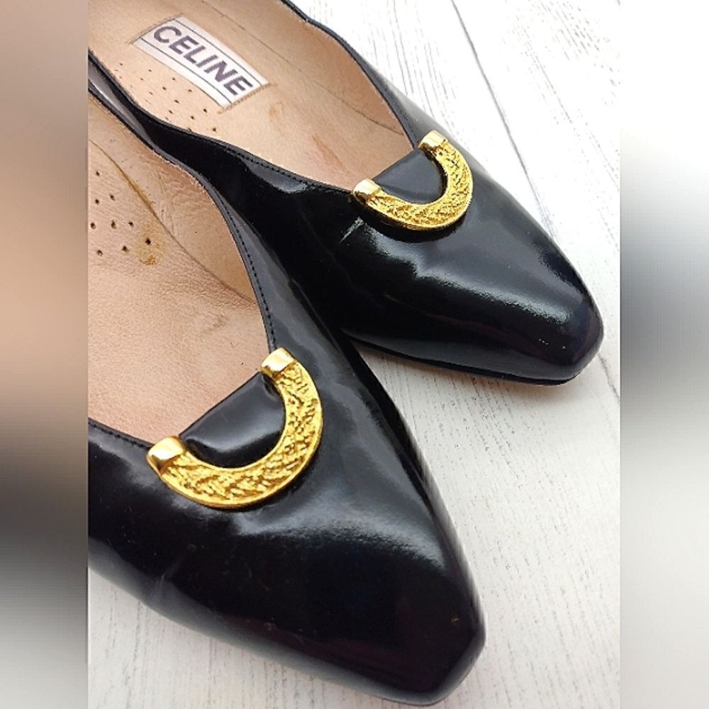 Celine Paris France Black Patent Leather Pumps Shoes Womens Vintage Authentic - Picture 3 of 16
